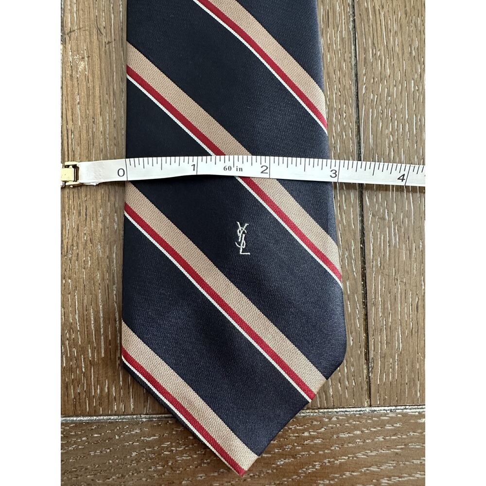 VTG YSL Yves Saint Laurent Necktie Navy Red Stripes GORGEOUS! - Picture 7 of 7